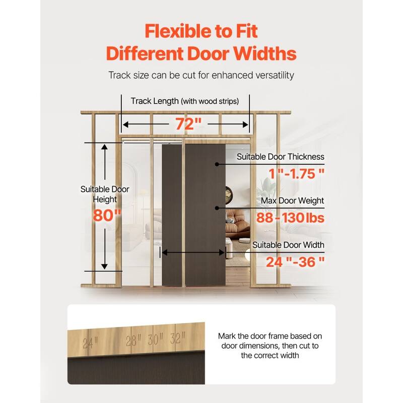 Brown-Silver Wood and Steel Soft-Close Pocket Door Frame Kit Adjustable