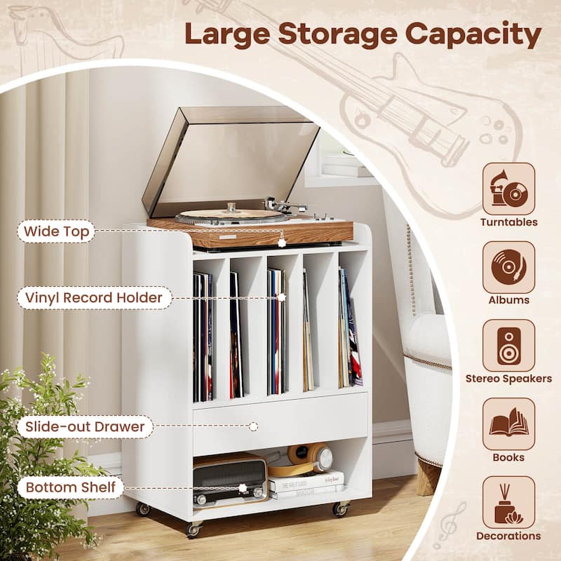 Costway Record Player Stand with Drawer & Record Holder,Lockable - See Details