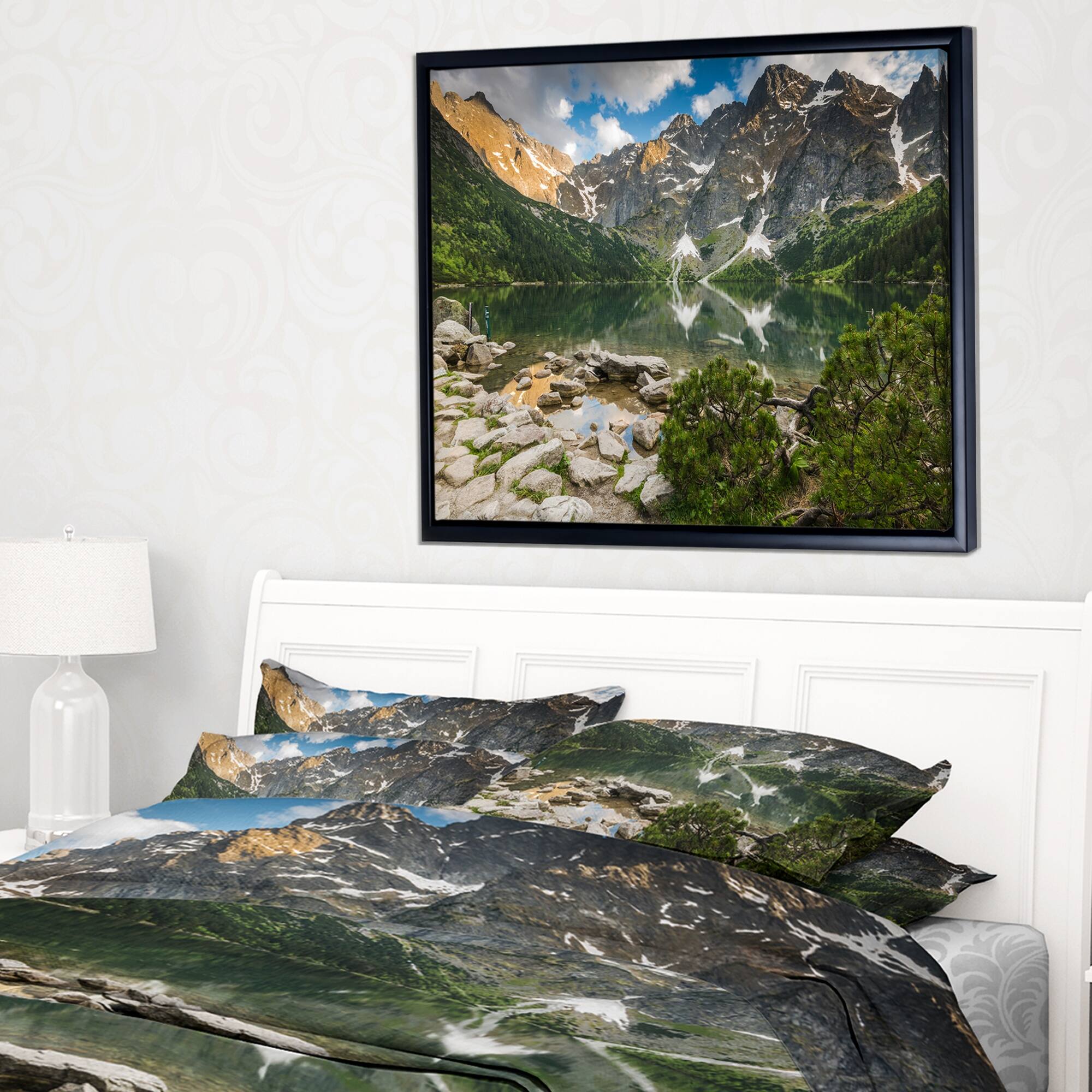Designart "Sunset Over High Mountains" Landscape Framed Canvas Art