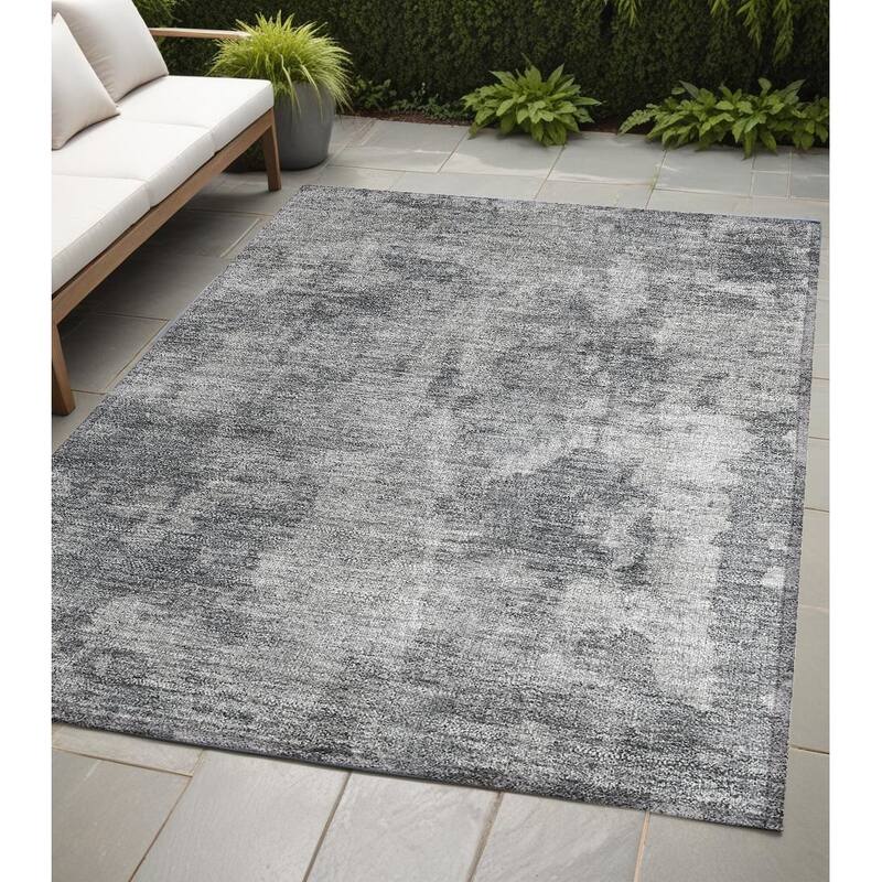 Alrim Modern Art-Inspired Weather Resistant Timeless Fusion Outdoor Rug - 5' X 8' - Grey