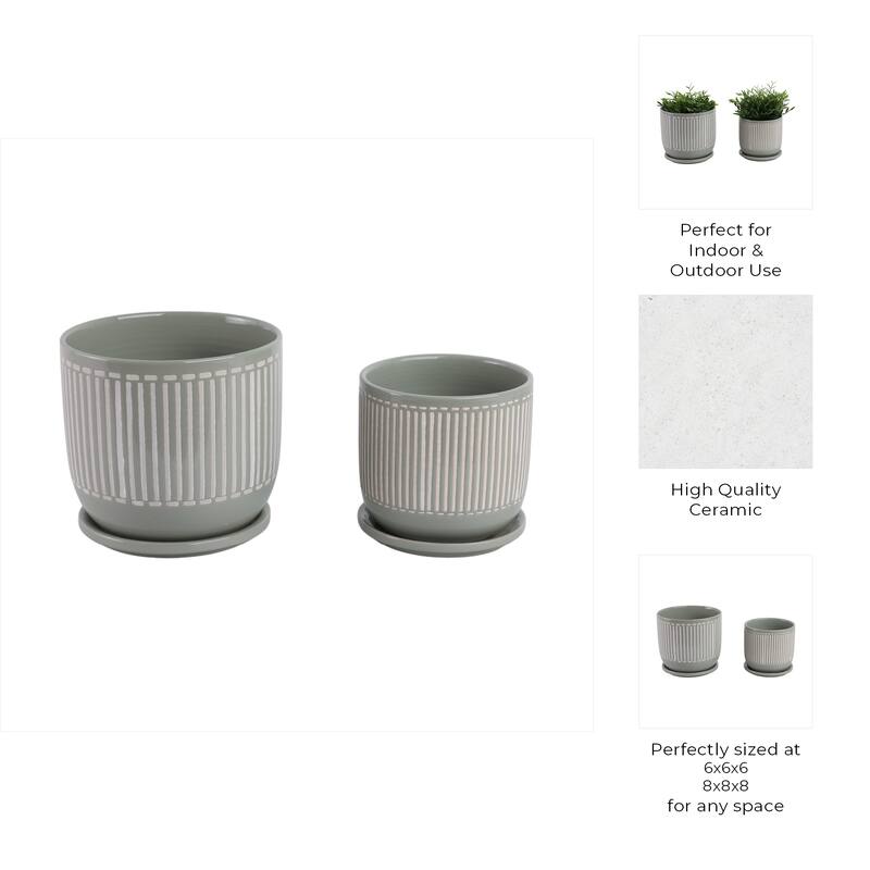 Ceramic Circular Saucer Planters Set of 2 - 6/8 in.