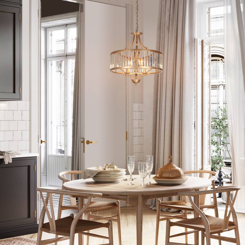 Modern Gold 3-Light Crystal Drum Chandelier for Dining Room Bedroom - D 18" x H 18.5"