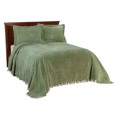 Daily Boutik Queen size Sage Green Cotton Chenille Bedspread with Fringe Edge