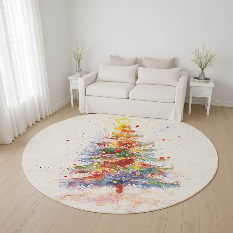 Premium Washable Super Soft Christmas Tree Mayfield Rug - Ivory - 8' x 8'