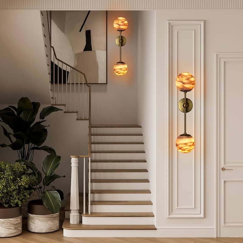 KAYLA Anjely Modern 25" Alabaster Wall Sconce, 1-Light Dimmable Wall Light with Brass Base, G9 LED Bulbs Included