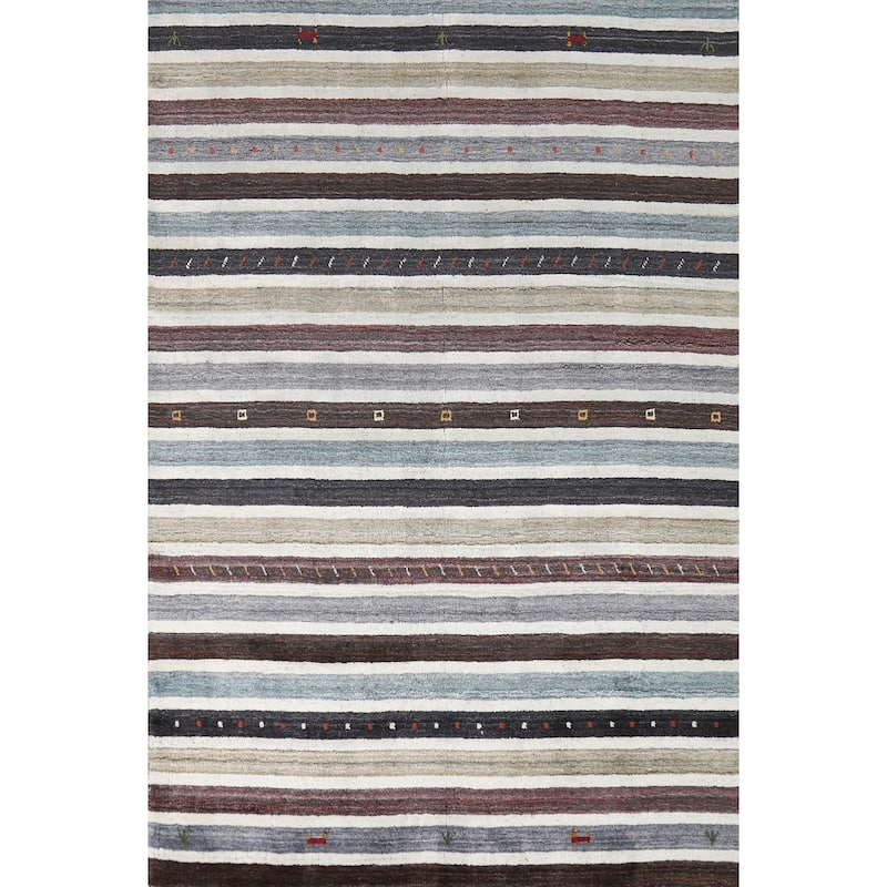 Striped Gabbeh Oriental Rug Handmade Accent Wool Carpet - 3'11" x 5'6"