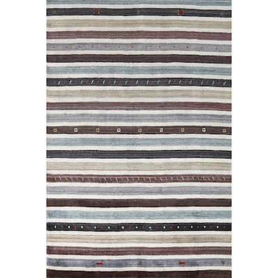 Striped Gabbeh Oriental Rug Handmade Accent Wool Carpet - 3'11" x 5'6"