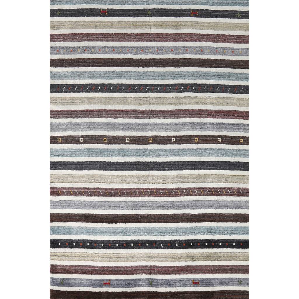 Hand Knotted Oriental 100% Wool Carpet Tribal Stripe Multi-Colored Gabbeh Area Rug - 5' 6'' X 3' 11''