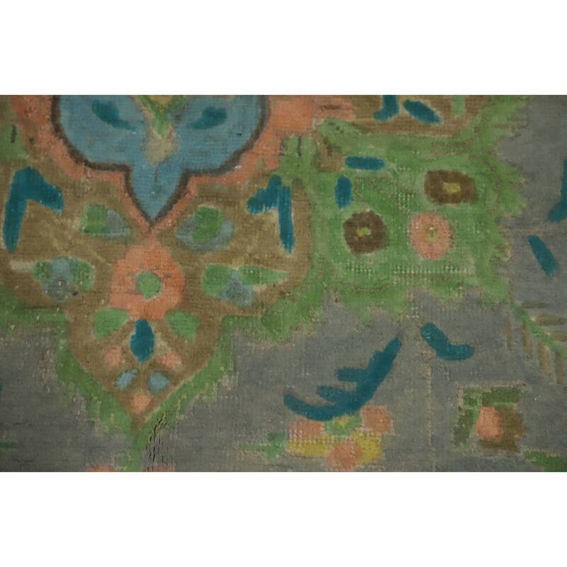 Hand Knotted Oriental 100% Wool Carpet Traditional Floral Greys & Charcoal Tabriz Area Rug - 9' 7'' X 6' 8''