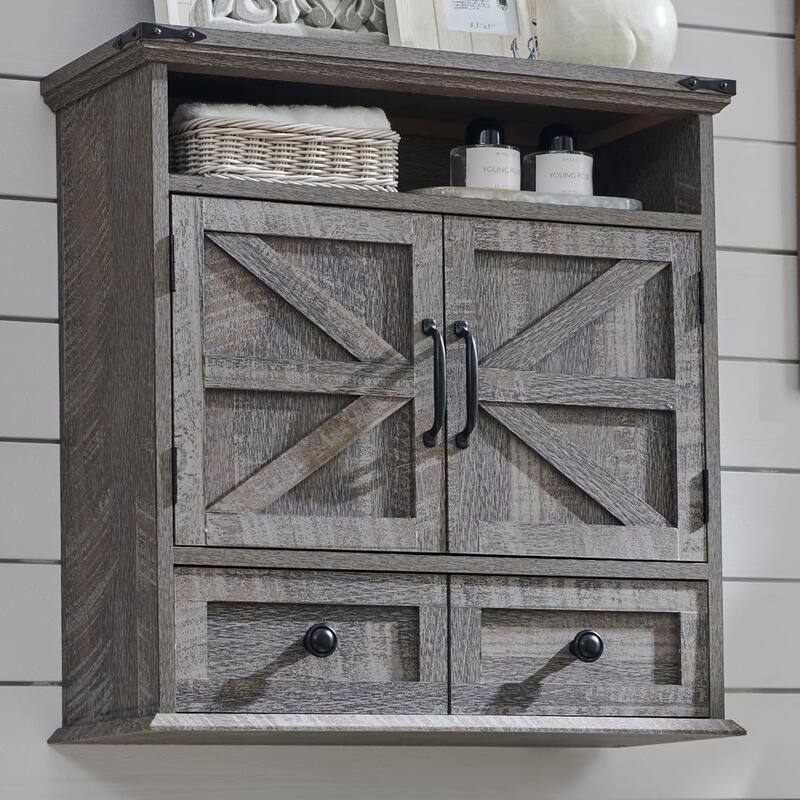 24" Farmhouse Wide Bathroom Wall Cabinet, Medicine Cabinet - Grey Wash