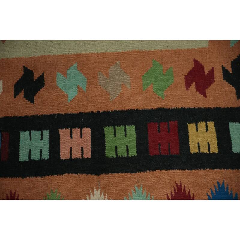Hand Woven Oriental 100% Wool Carpet Southwestern Modern Green Kilim Area Rug - 10' 7'' X 8' 8''