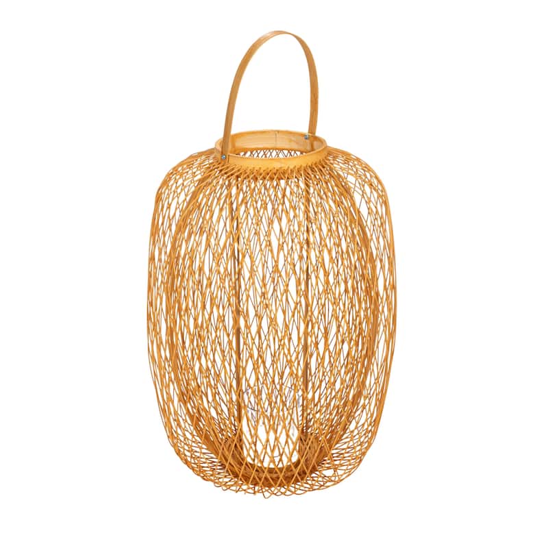 Hand-Woven Decorative Bamboo Lantern Candle Holder - 13.8"L x 13.8"W x 19.7"H