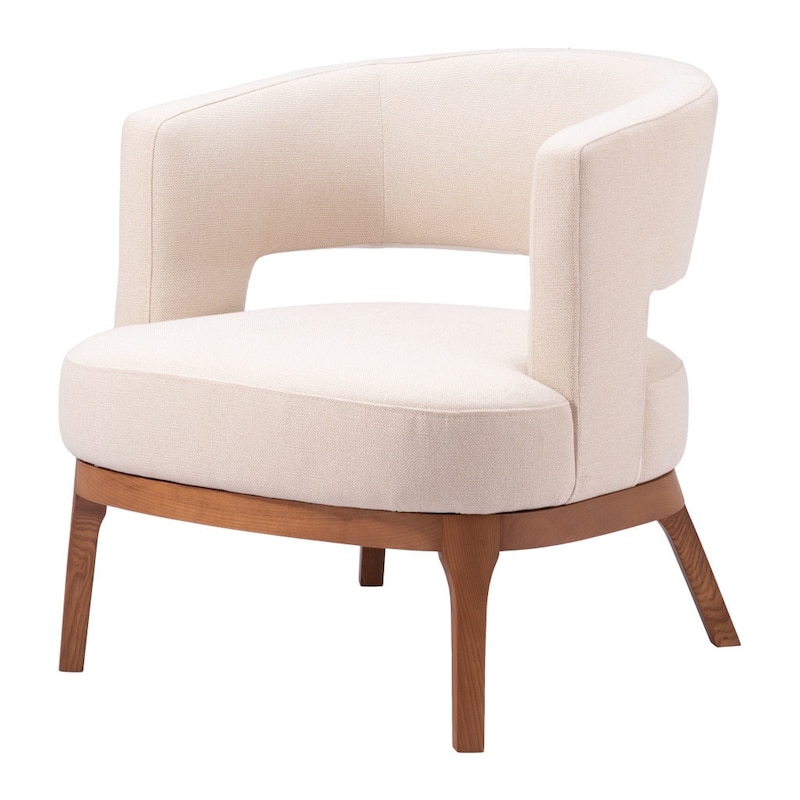 HomeRoots 27" Beige And Brown Fabric And Wood Arm Chair - 26.8' X '27.2' X '27.2