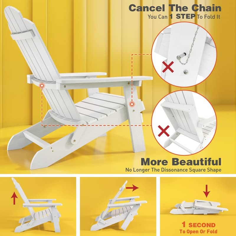 WINSOON All Weather HIPS Outdoor Folding Adirondack Chairs Outdoor Chairs Set of 4