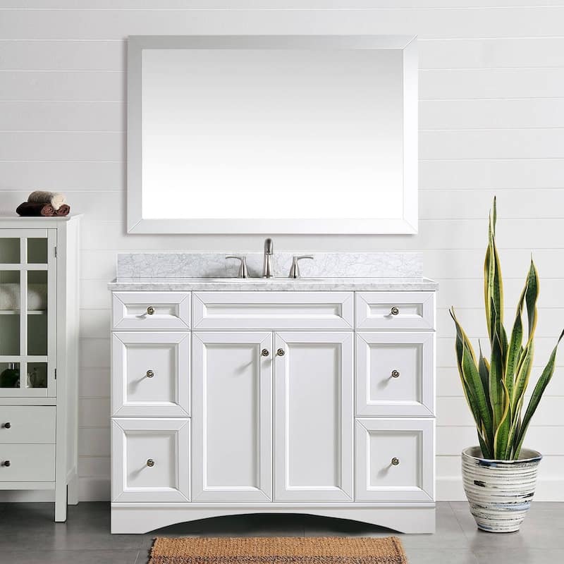 YASINU 48 inch Single Bathroom Vanity in White with Marble Top