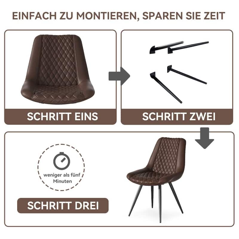 Leather Dining Chair with Metal Legs （Set of 2）