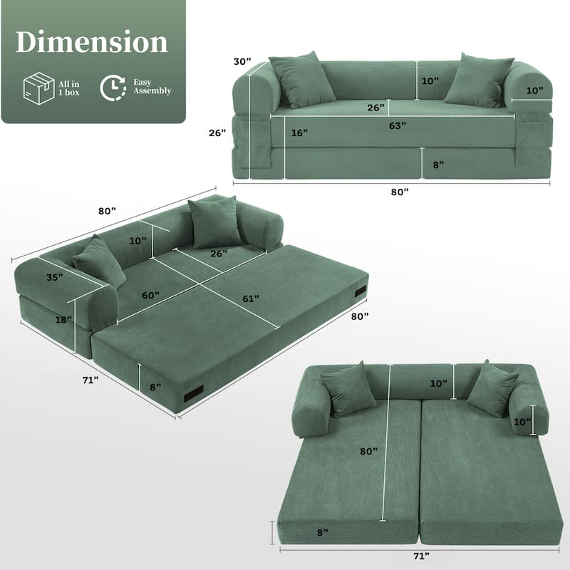 3-in-1 Convertible Sleeper Sofa with Pillows & Storage