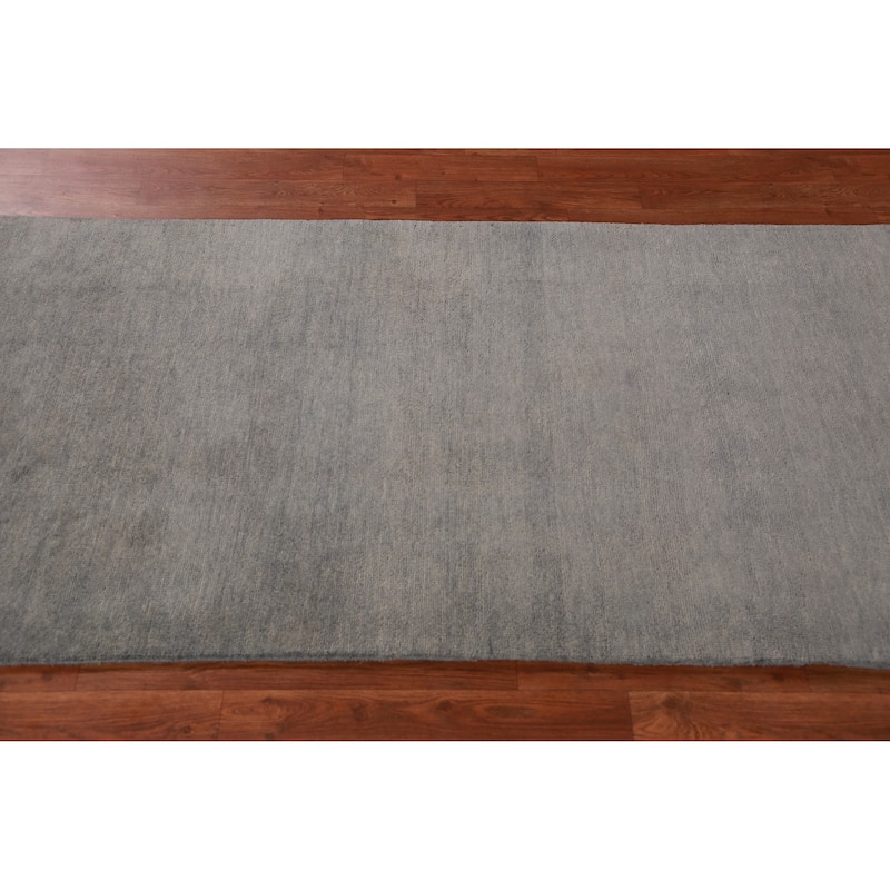 Hand Knotted Oriental 100% Wool Carpet Modern Solid Greys & Charcoal Gabbeh Runner Rug - 9' 10'' X 3' 0''