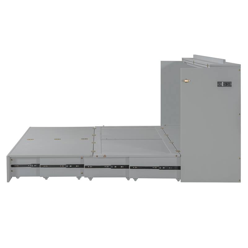 Queen Size Wooden Loft Bed with Upholstered Storage Shelf and Desk