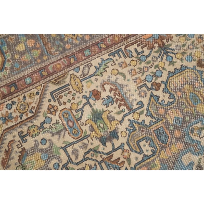 Hand Knotted Oriental 100% Wool Carpet Traditional Medallion Beige & Ivories Tabriz Area Rug - 9' 1'' X 6' 3''