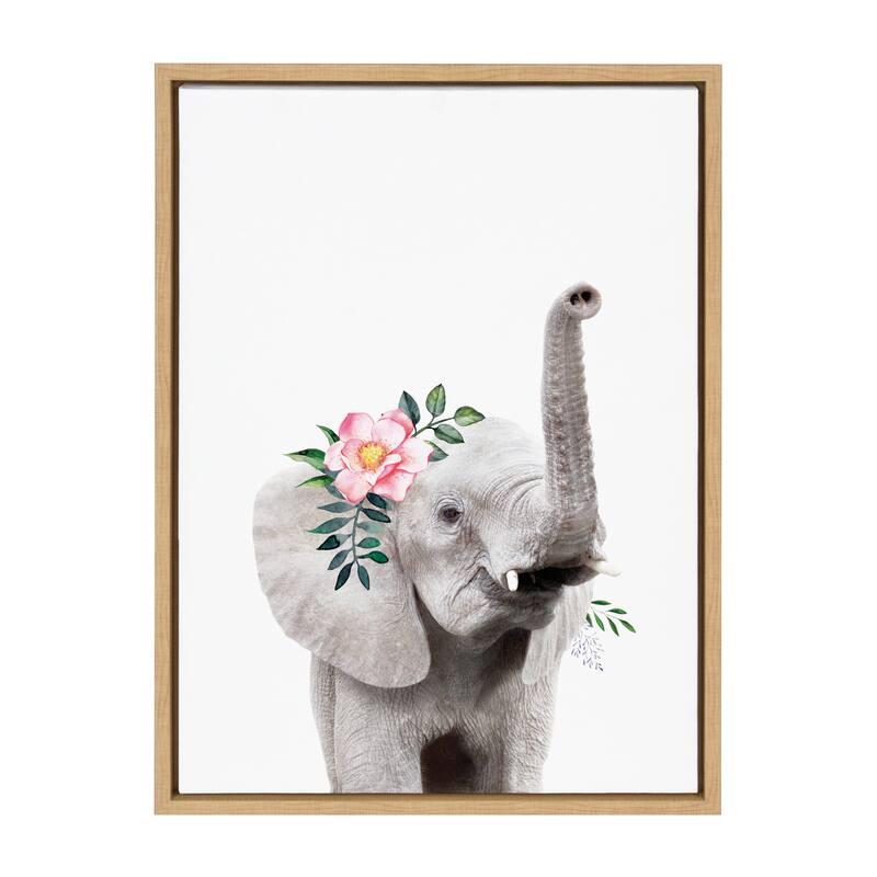 Kate and Laurel Sylvie Flower Crown Elephant Framed Canvas by Amy Peterson