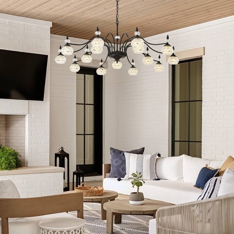 Modern Crystal Chandelier with Crystal Glass Shade Black Farmhouse Chandelier for Kitchen Island