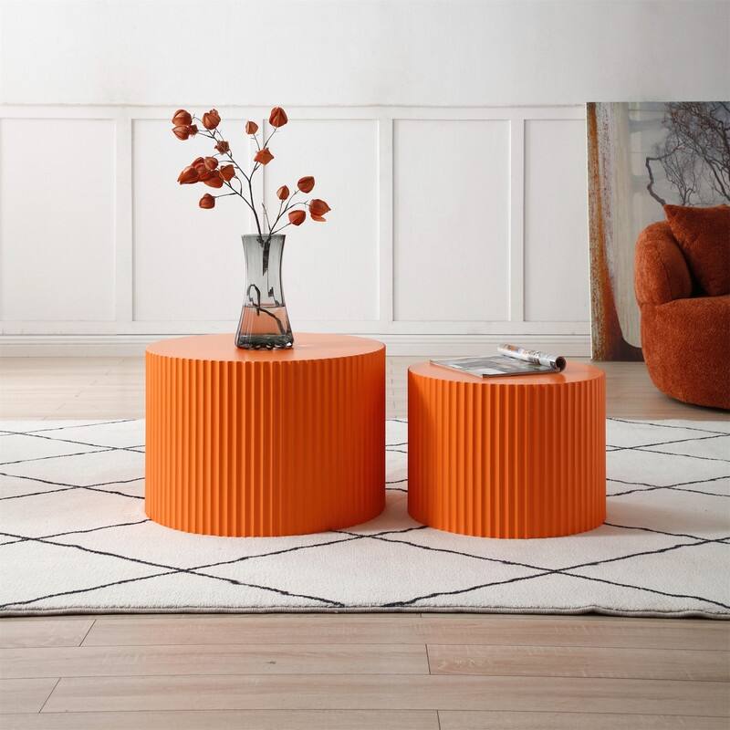 Modern Handcraft Round Coffee Table Nesting Table, Set of 2