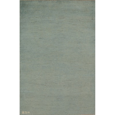 Modern Gabbeh Oriental Foyer Rug Hand-Knotted Blue Wool Carpet - 3'5"x 4'11"
