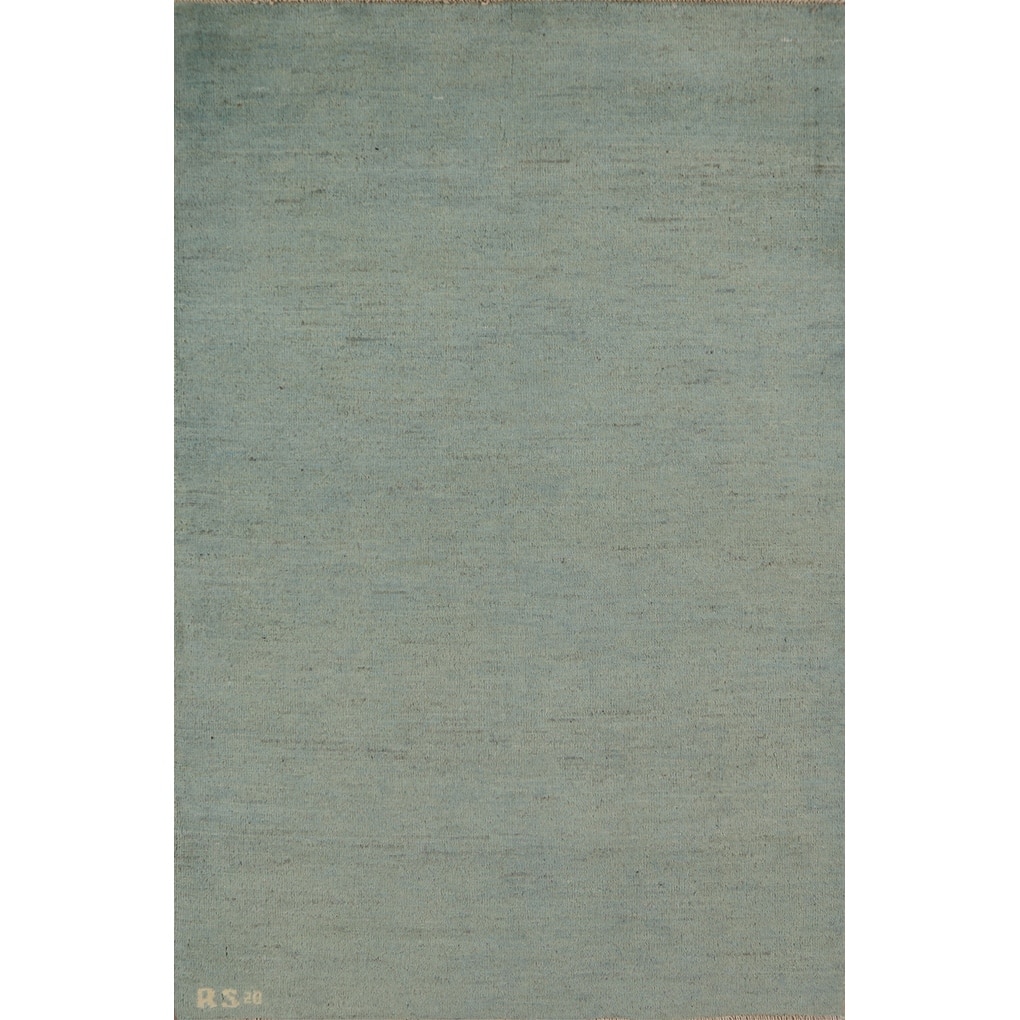 Modern Gabbeh Oriental Foyer Rug Hand-Knotted Blue Wool Carpet - 3'5"x 4'11"