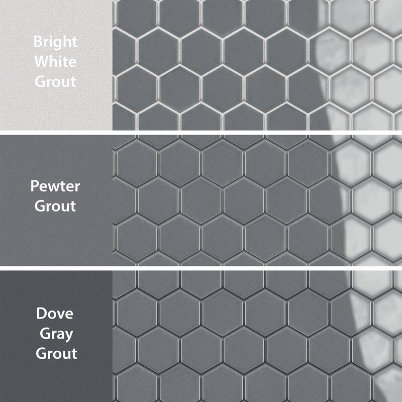 Merola Tile Metro 2" Hex Glossy Grey 11-1/8" x 12-5/8" Porcelain Floor and Wall Tile