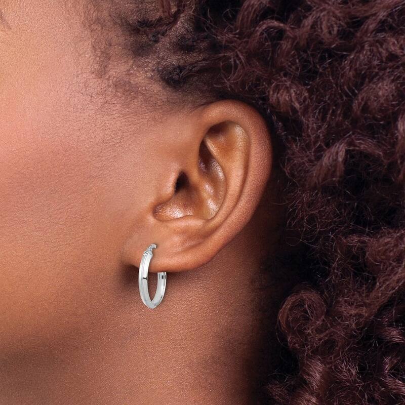 Curata 14k White Gold Polished 3mm Hoop Earrings