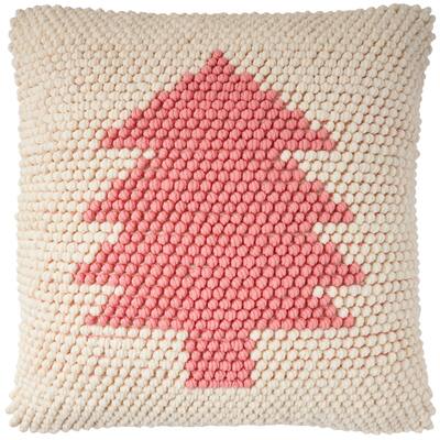 Mina Victory Holiday Pillows Xmas Tree Loops 20" x 20" Ivory Pink Indoor Throw Pillow