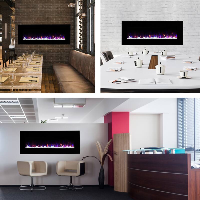 Hastings Home 54” Electric Fireplace- Wall Mount, Front Vent, LED Flame Technology & Remote Control - 54” x 20” x 4.75”