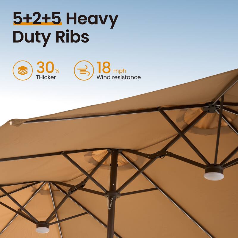 ​OVIOS 15ft LED Double Side Patio Umbrella Extra Large with Crank