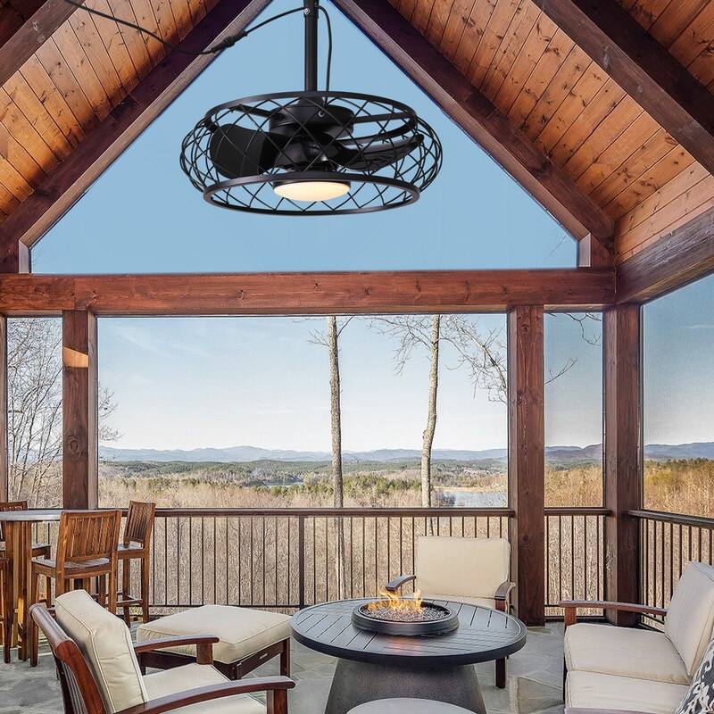 20'' Outdoor Ceiling Fan with Light Remote Control Plug-in Fandelier Dimmable Caged Ceiling Fan for Gazebo Patio Pergola - N/A