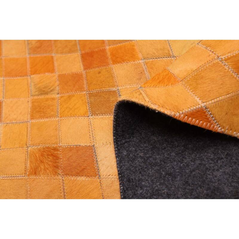 ECARPETGALLERY Handmade Cowhide Patchwork Orange Leather Rug - 6'0 x 6'0