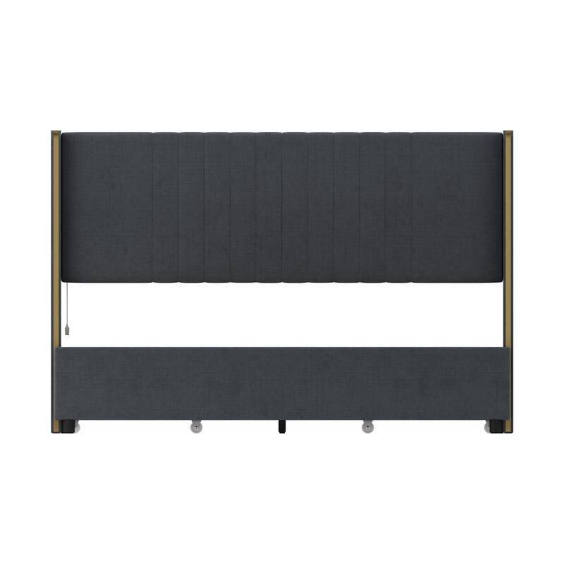 Upholstered Bed with LED Lighting and Storage - Bedroom Elegance