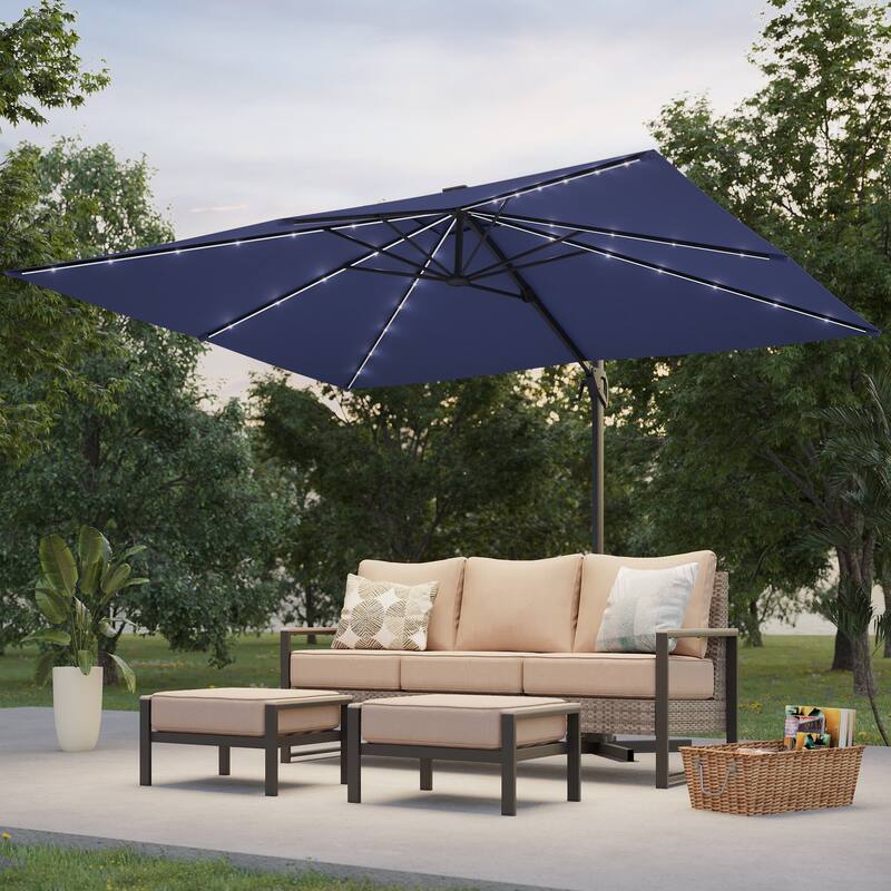 BONOSUKI Solar-powered 10x8ft Cantilever Patio Umbrella, Ultimate Outdoor Comfort with 360° Rotation and Canopy Angle Adjustment