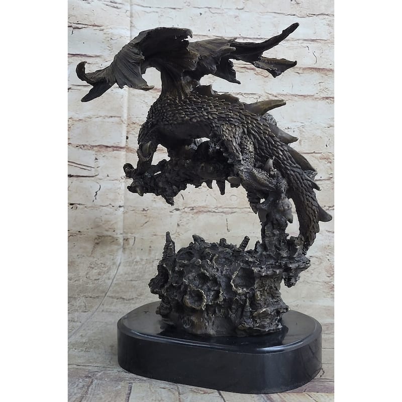 Signed Original Mythical Flying Dragon Bronze Sculpture Statue Hand Crafted Sale