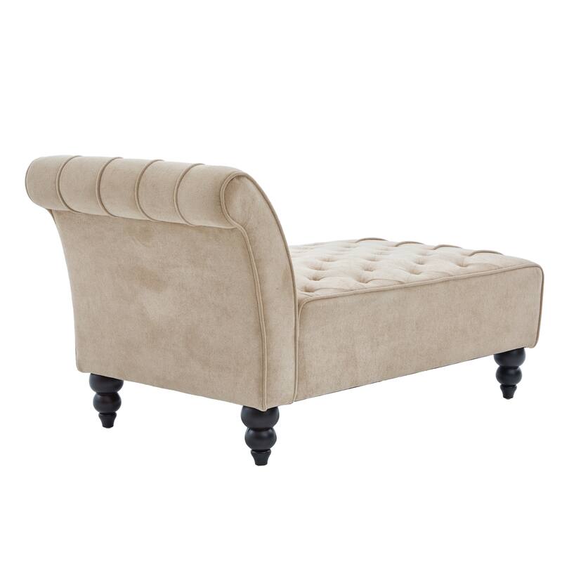 Christopher Knight Home - Classic Indoor Velvet Upholstered Button-Tufted Chaise Lounge Chair with Solid Wood Legs - 54.5"L
