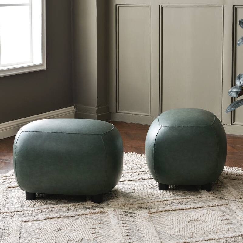 KINWELL 23" Wide Faux Leather Upholstered Ottoman Footrest, PU Entryway Footstool
