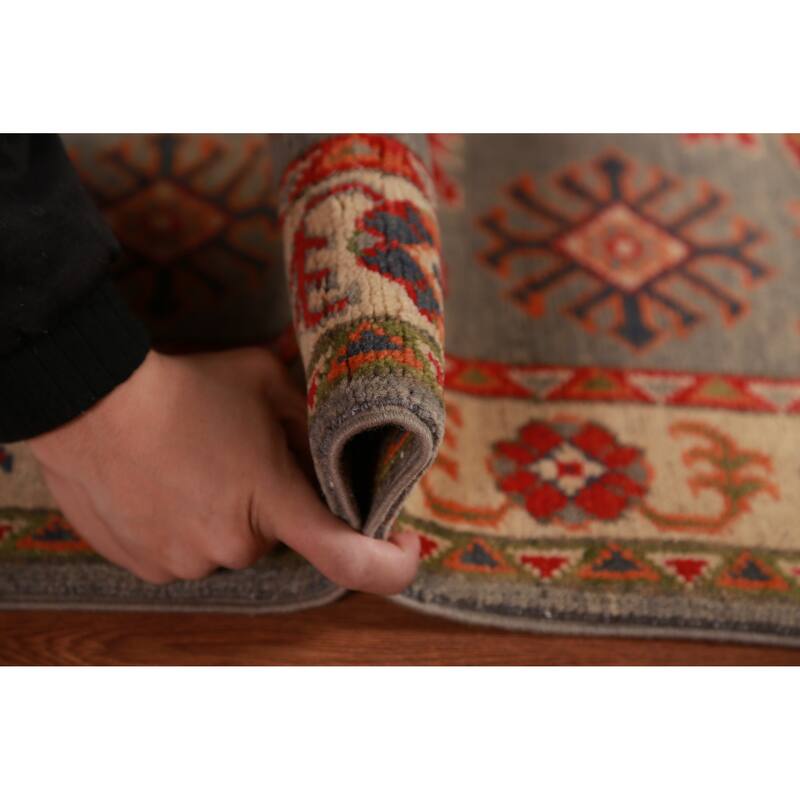 Geometric Kazak Foyer Rug Hand-Knotted Wool Carpet - 2'8"x 4'0"