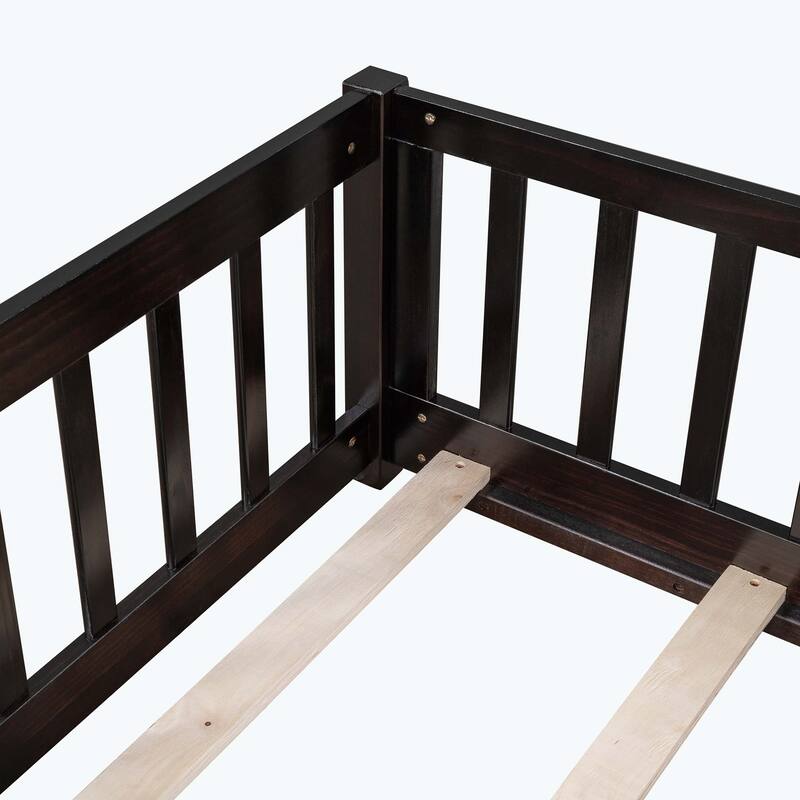 Durable Floor Platform Bed with Fence
