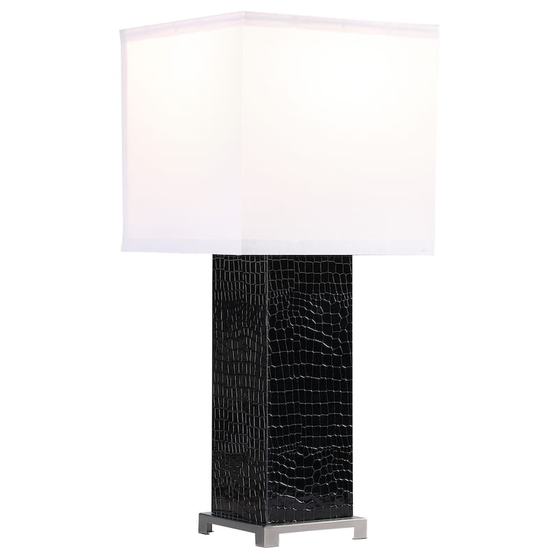 25 Inch Table Lamp, Square White Shade, Modern Black Crocodile Pattern Base