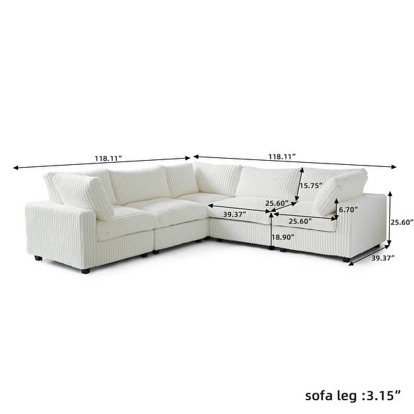 dimension image slide 9 of 10, Cloud Corner Sofa Soft Plush Upholstered Modular Sectional Sofa Down Filled Living Room Couch