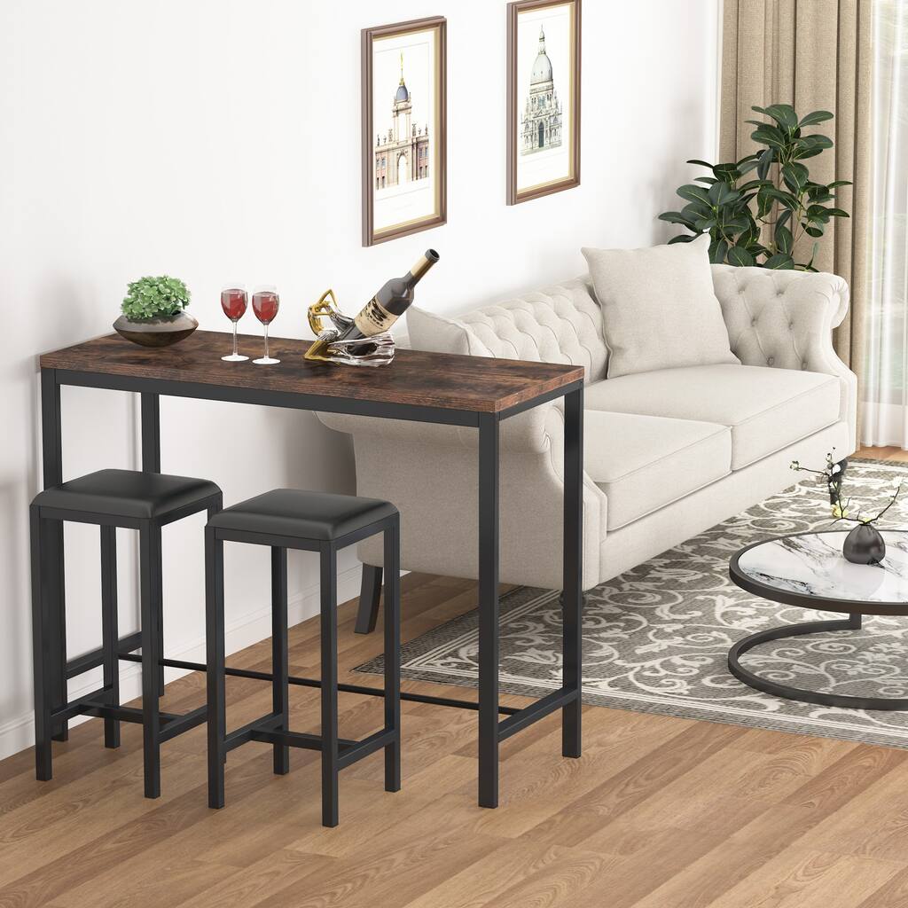 3 Piece Bar Table Sets, Counter Height Dining Table and Bar Stool Set, Industiral