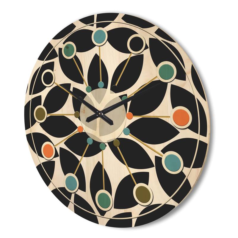 Designart 'Monochrome Geometric Pattern XII' Mid-Century Modern Wood Wall Clock