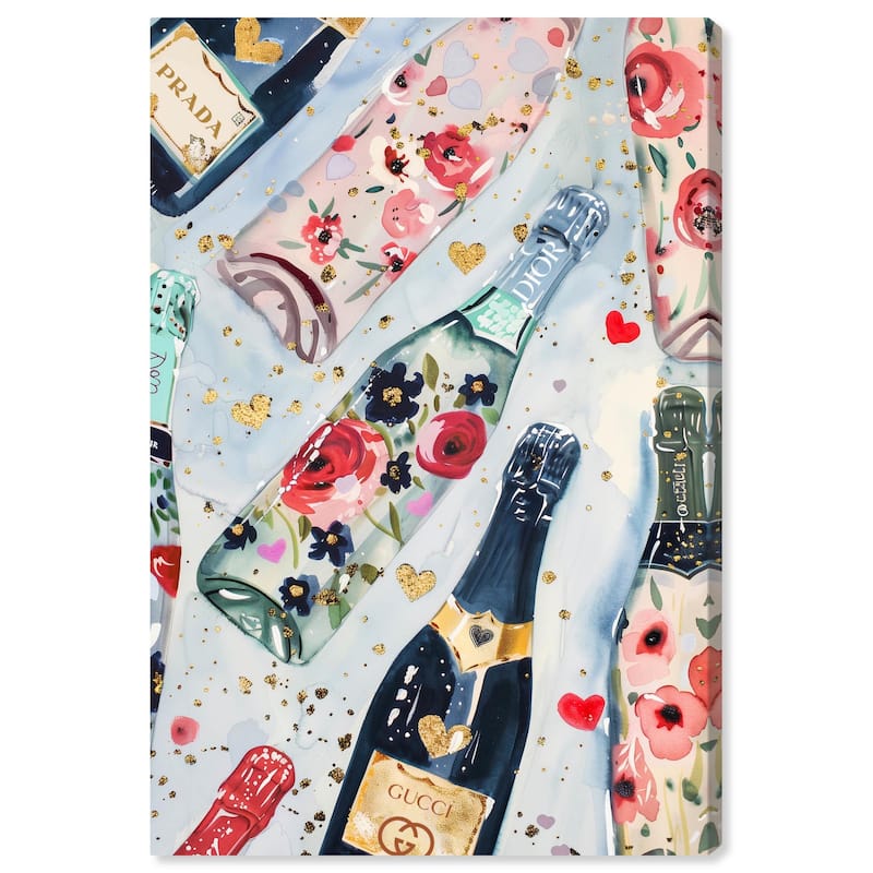 Fun Floral Champagne Canvas by Art Remedy, Gallery Wrapped - 24" x 36"
