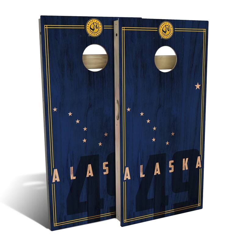 Alaska State Flag 2.0 Outdoor Cornhole Board Set - Backyard 2x4 - Include Edge Lights