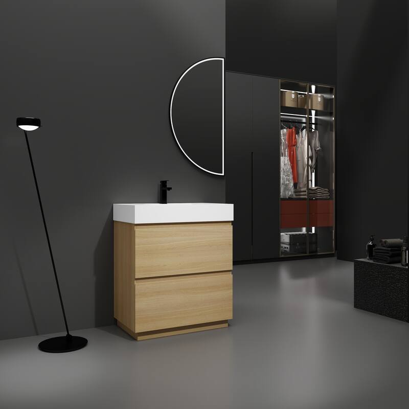 Modern Bathroom Vanities with Undermount Single Sink & 2 Drawer - 30" W - Oak